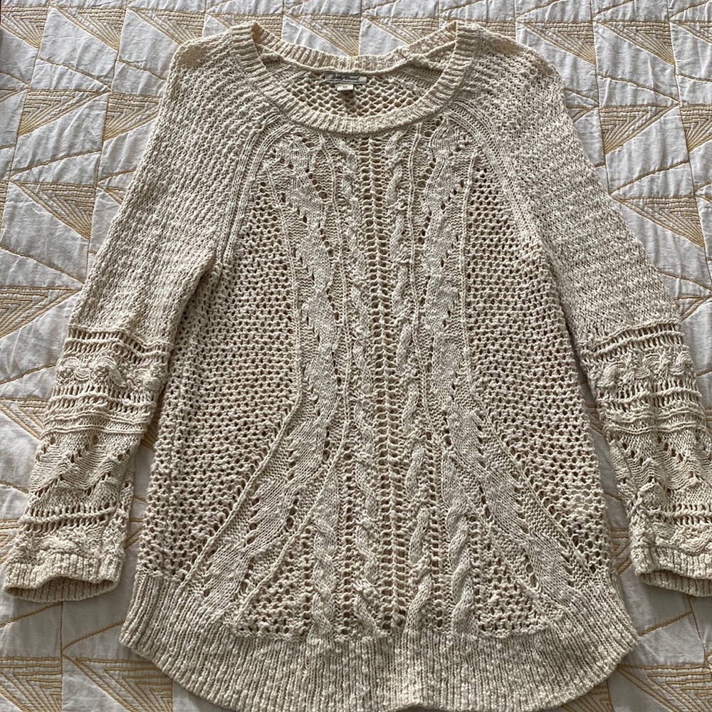Lucky Brand Cream Open-Weave Cable Knit Sweater